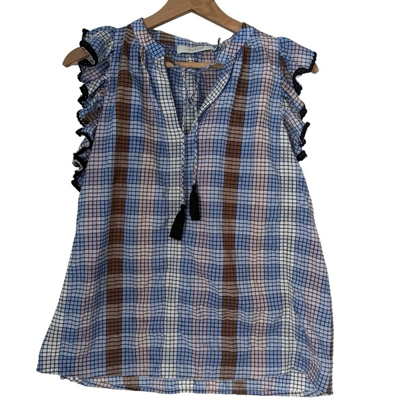 Munthe Varrel Check Ruffle Tassel Top Sz 34/XS - Picture 3 of 7